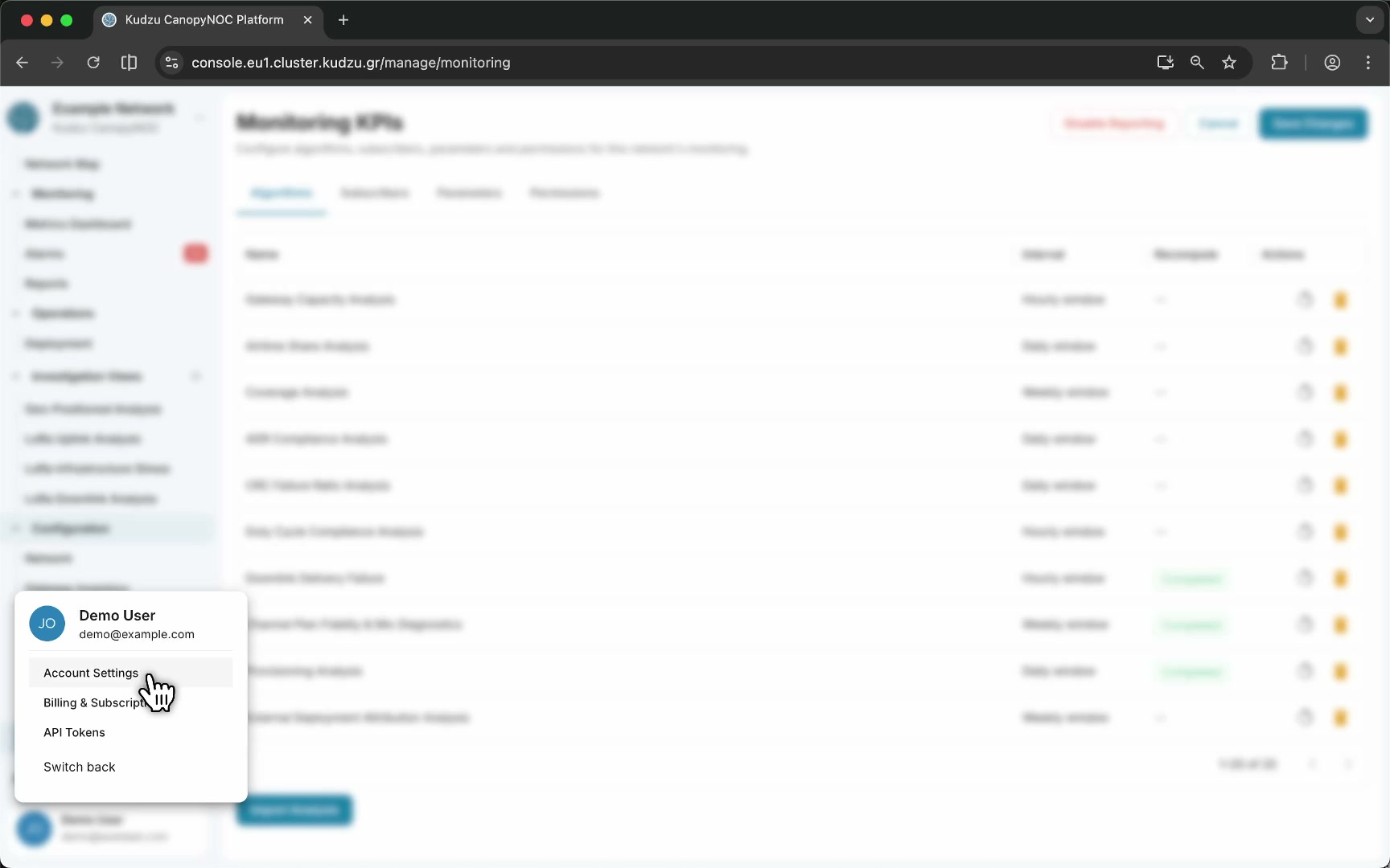 Profile menu showing the API Tokens option