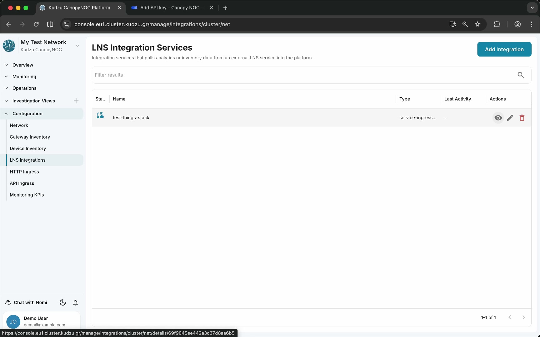 Integration saved in the list