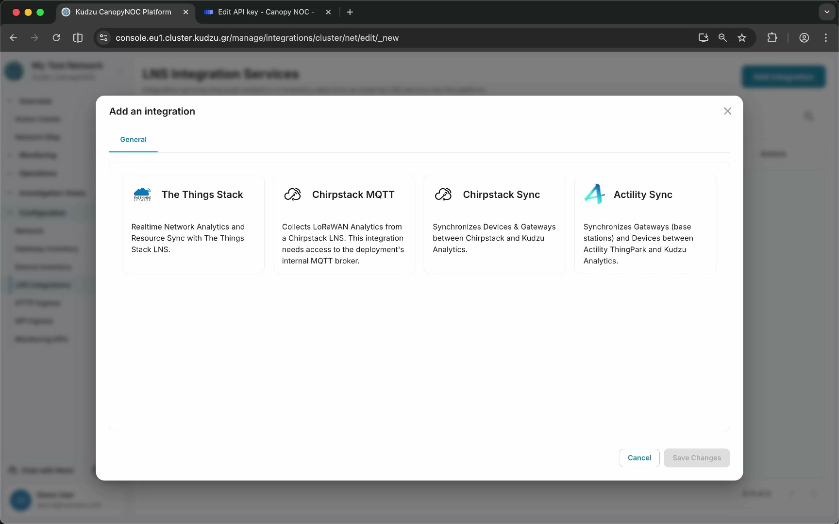 Integration type selector