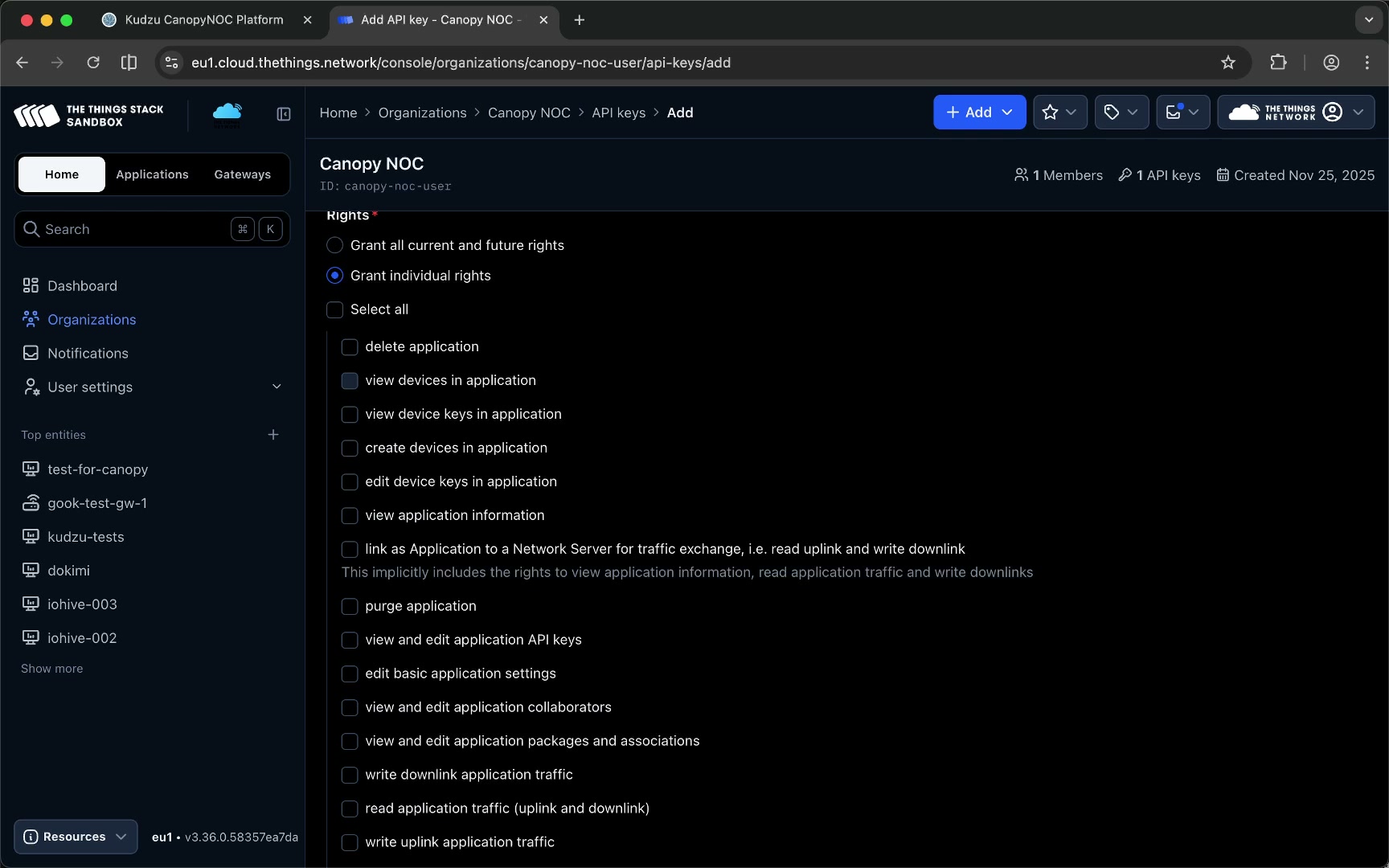 Permissions selection