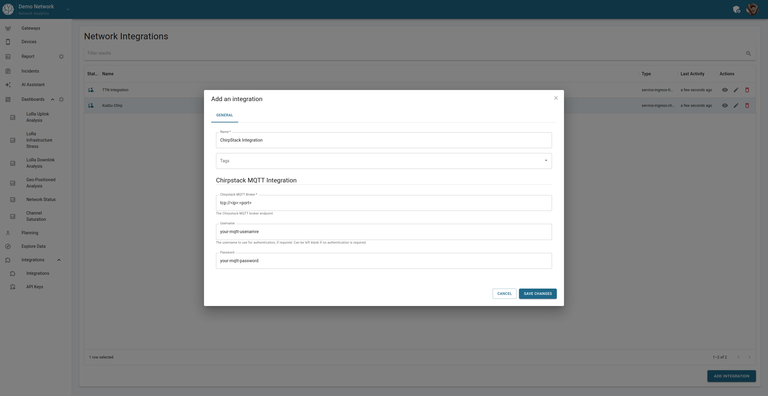 ChirpStack integration configuration