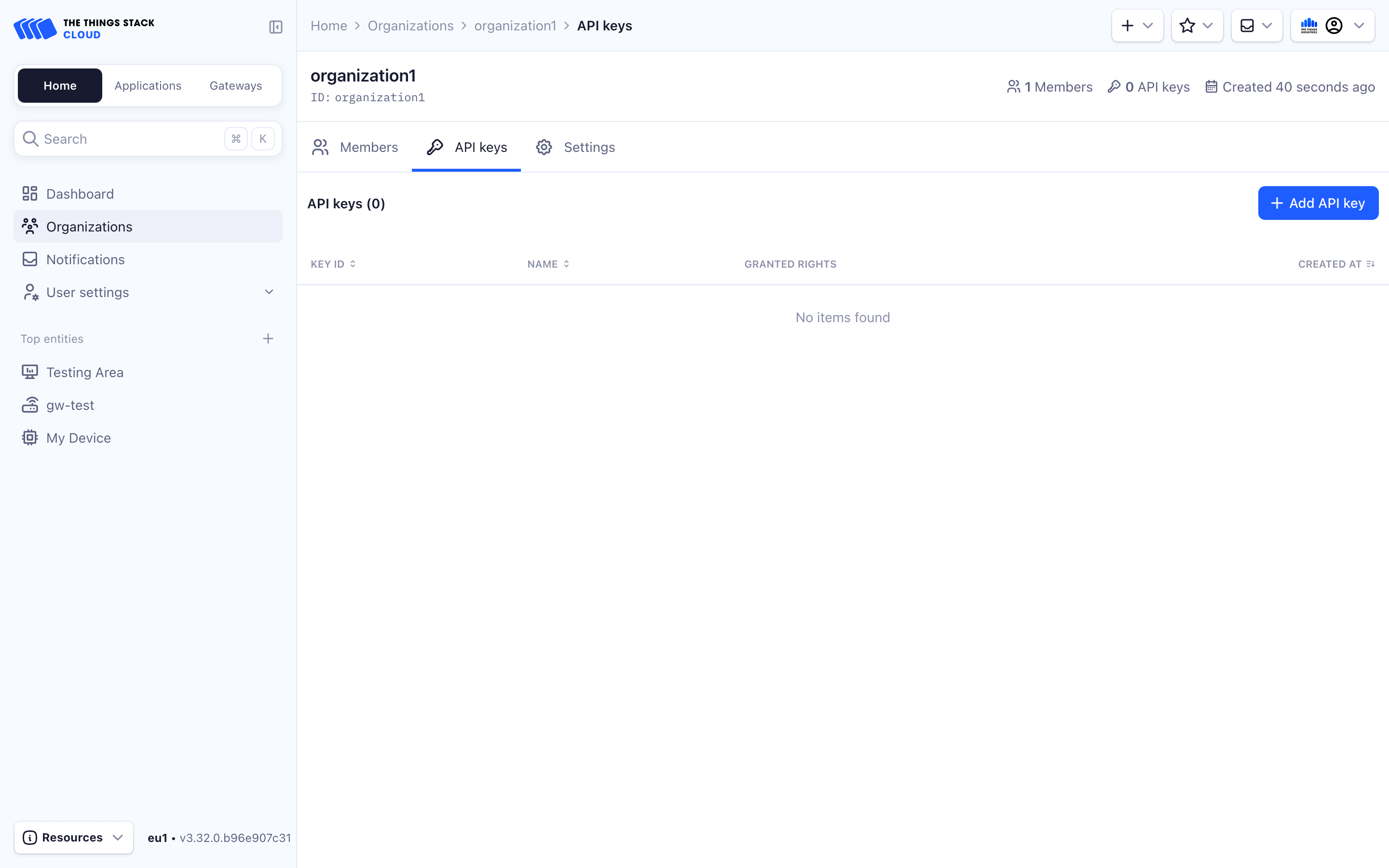 Select the required API key rights