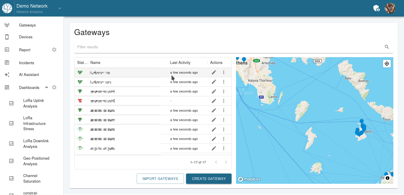 Live gateway data flowing into the platform