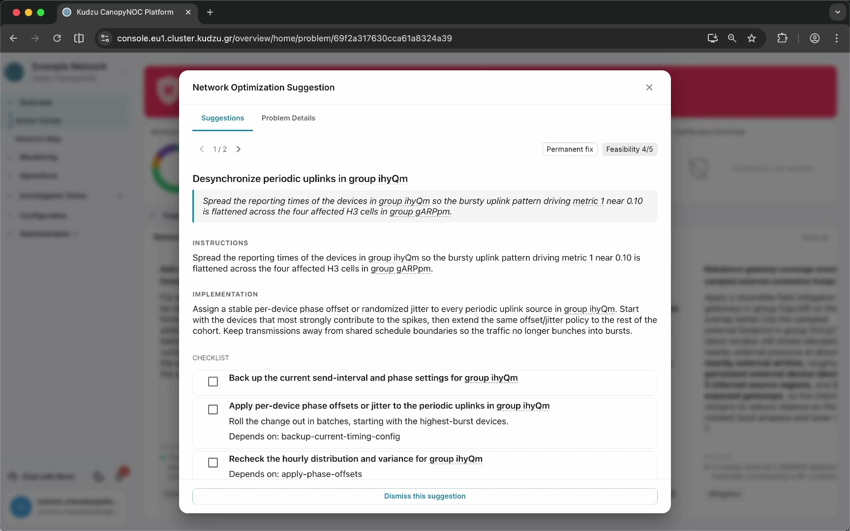 Solution detail modal with instructions and checklist