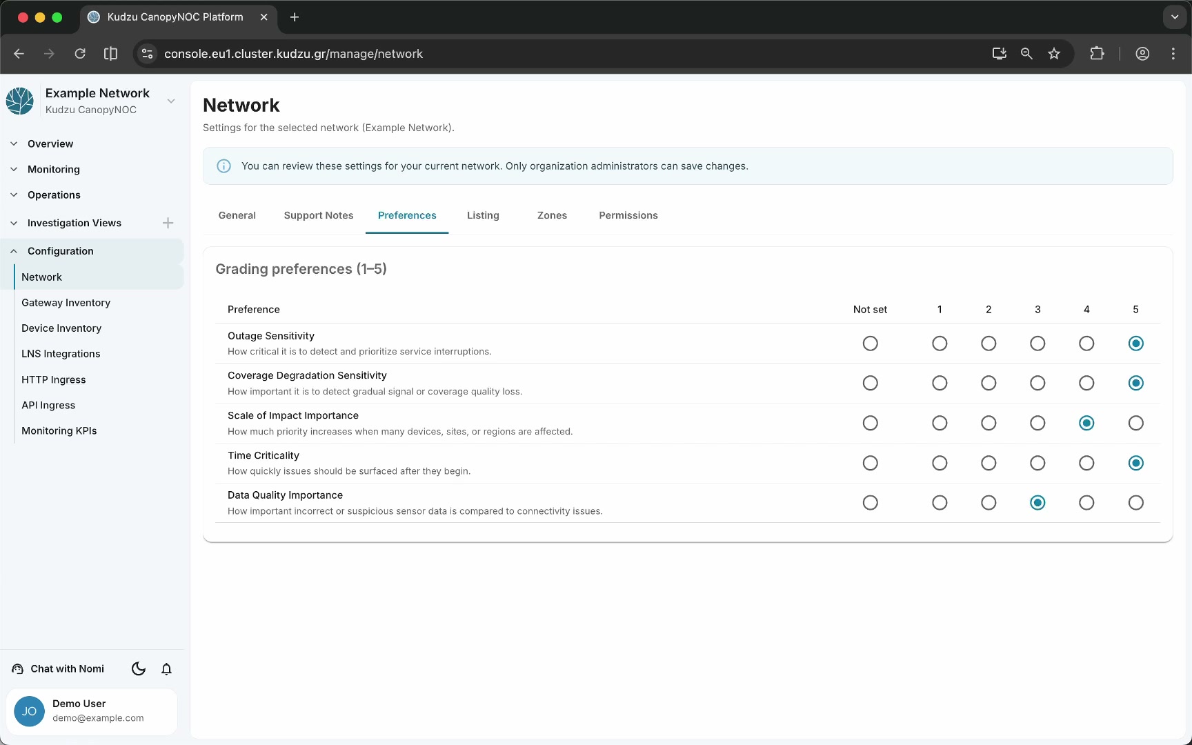 Preferences section