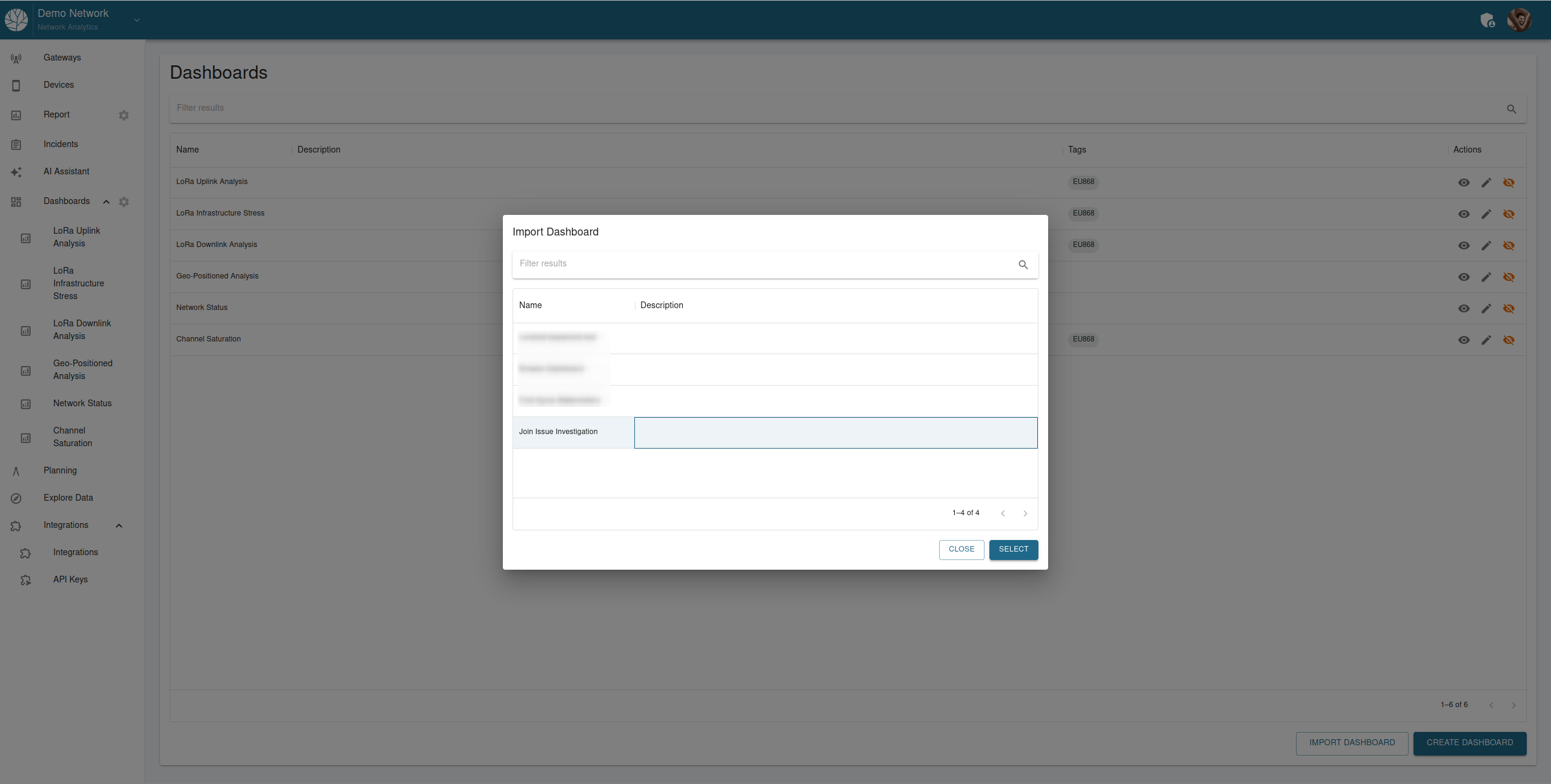 Import Dashboard Dialog