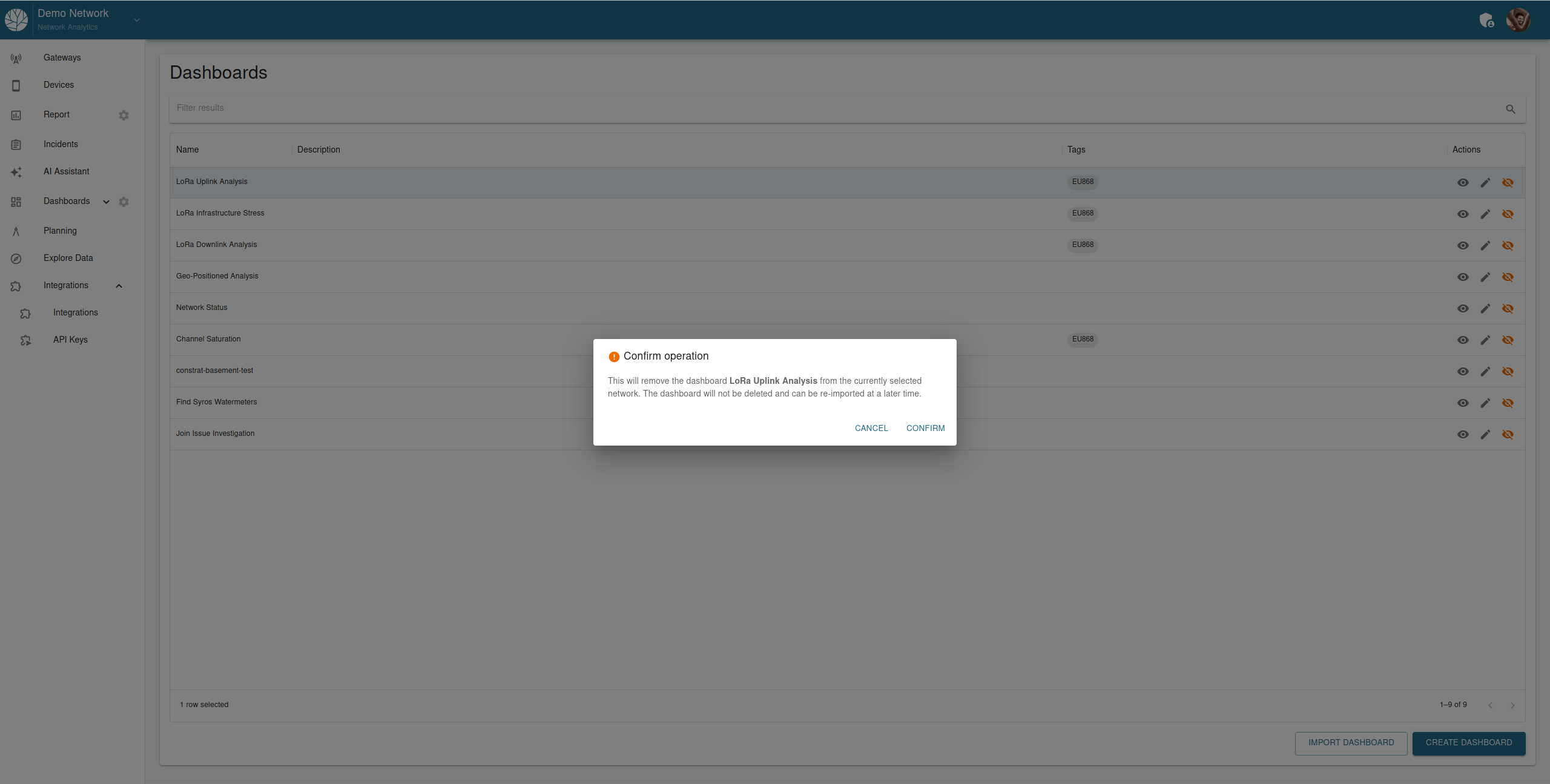 Remove Dashboard Confirmation