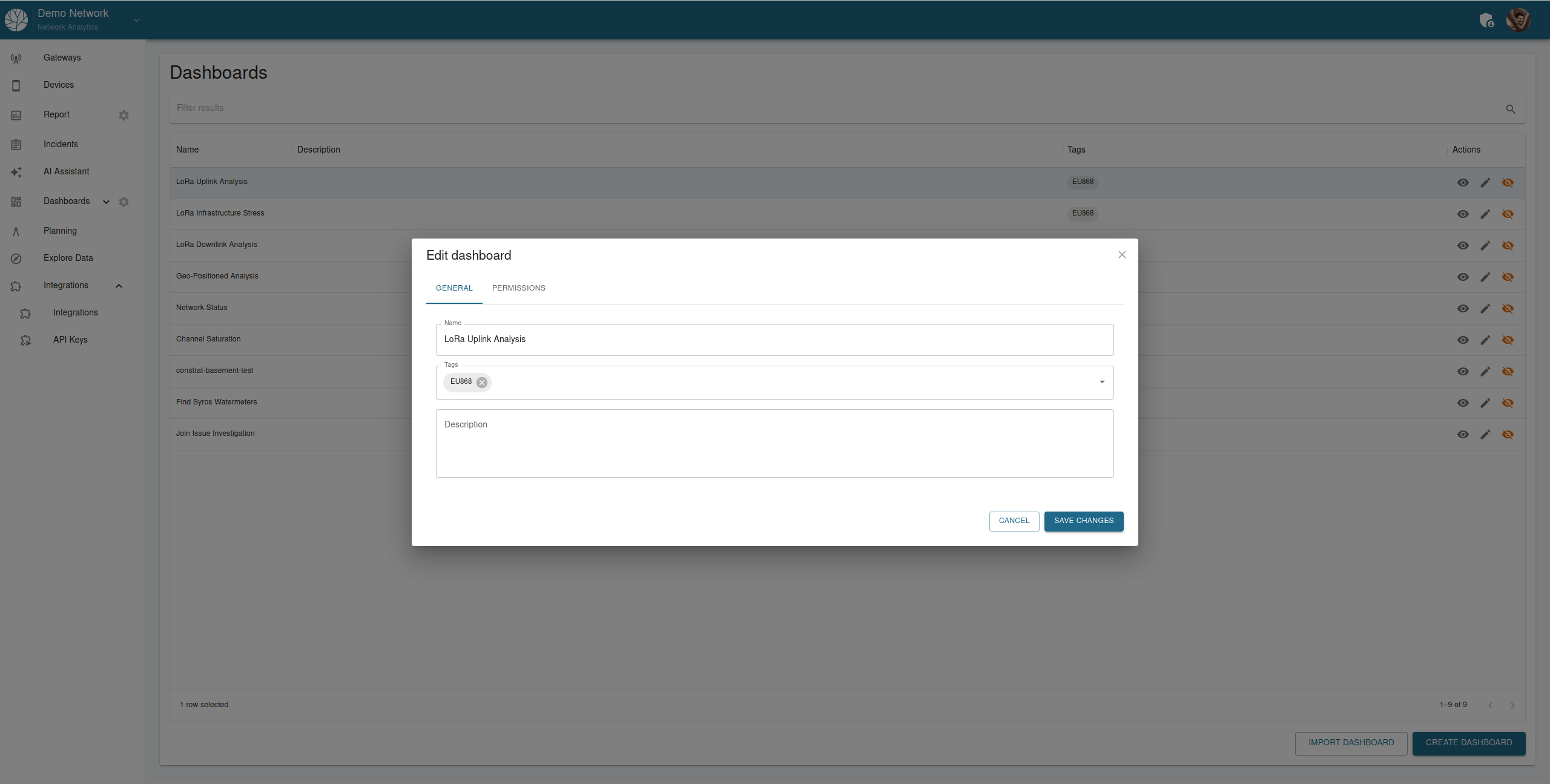 Edit Dashboard General Tab