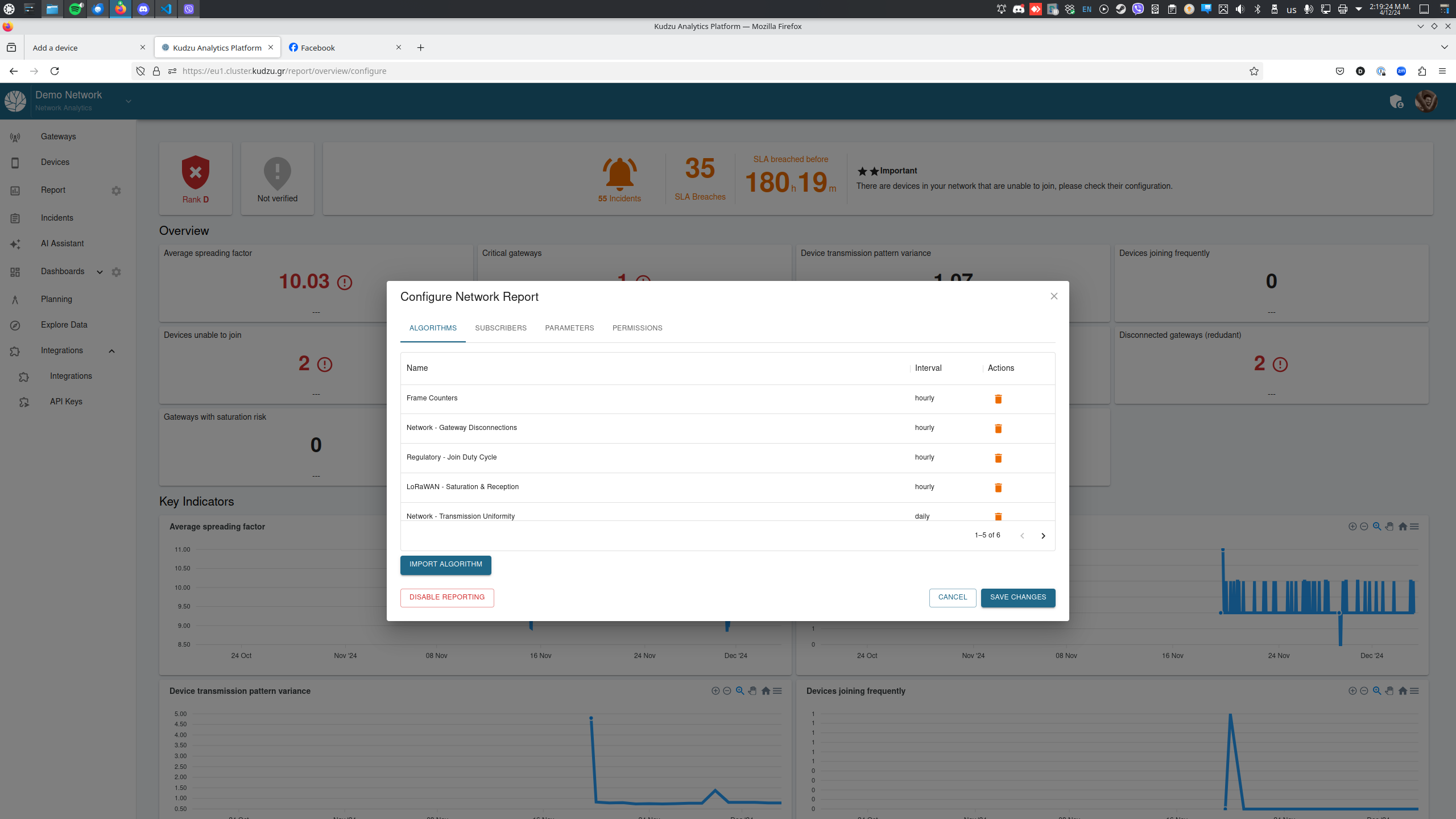 Report Algorithms Tab