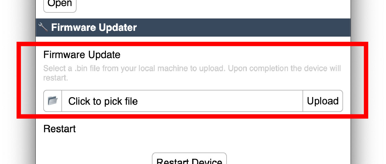 Focused firmware upgrade section of the interface.